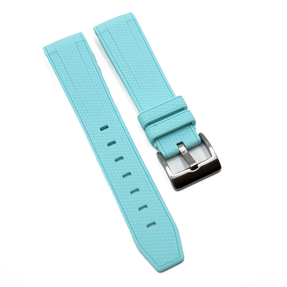 20mm Curved End Nylon Grain Baby Blue Rubber Watch Strap For Rolex, Omega and MoonSwatch