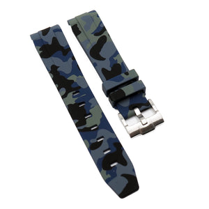 20mm Curved End Blue Camo Rubber Watch Strap For Rolex, Omega and MoonSwatch