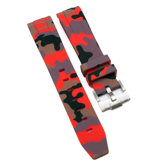 20mm Curved End Red Camo Rubber Watch Strap For Rolex, Omega and MoonSwatch