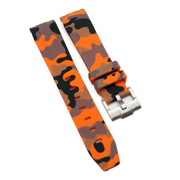 20mm Curved End Orange Camo Rubber Watch Strap For Rolex, Omega and MoonSwatch