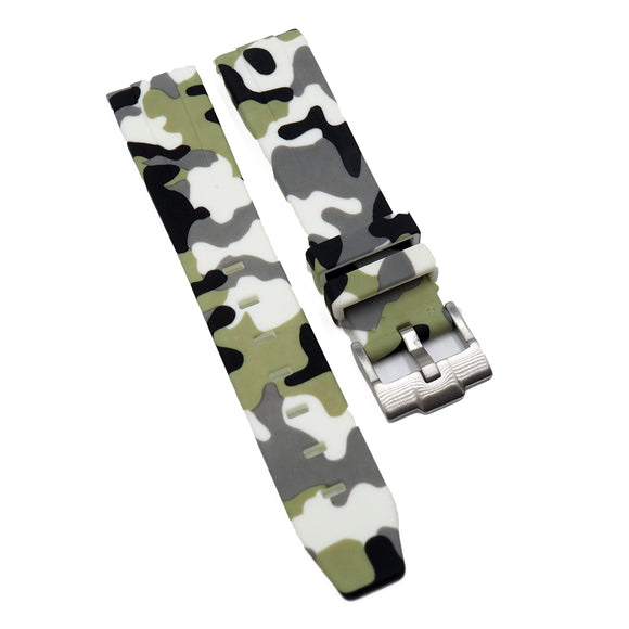 20mm Curved End White Camo Rubber Watch Strap For Rolex, Omega and MoonSwatch