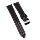 19mm Black Patent Leather Watch Strap w/ Red Stitching, Quick Release Spring Bars