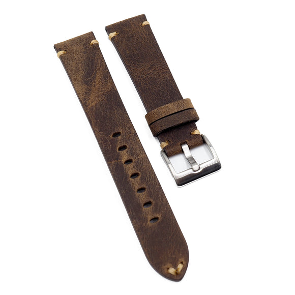 20mm, 22mm Vintage Style Rust Orange Matte Calf Leather Watch Strap