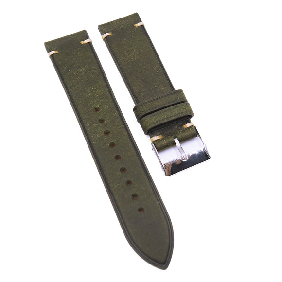 22mm Vintage Style Olive Green Pueblo Calf Leather Watch Strap