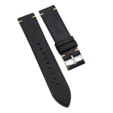 20mm, 22mm Vintage Style Black Pueblo Calf Leather Watch Strap
