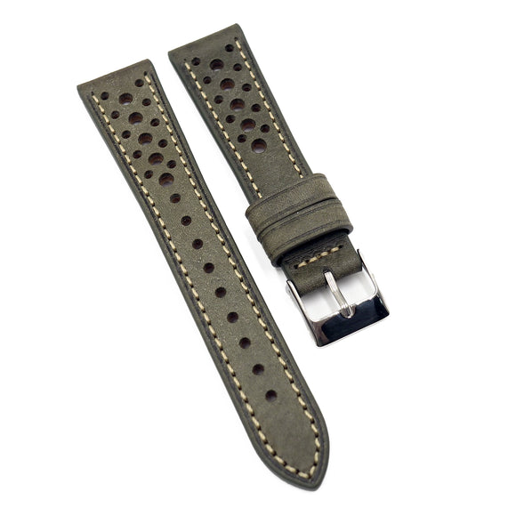 20mm, 21mm Gray Pueblo Calf Leather Racing Watch Strap