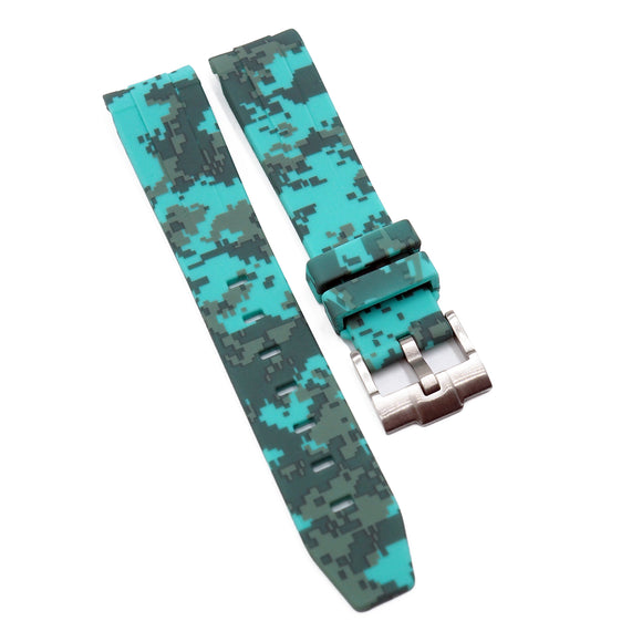 20mm Curved End Tiffany Blue Digital Camo Rubber Watch Strap For Rolex, Omega and MoonSwatch