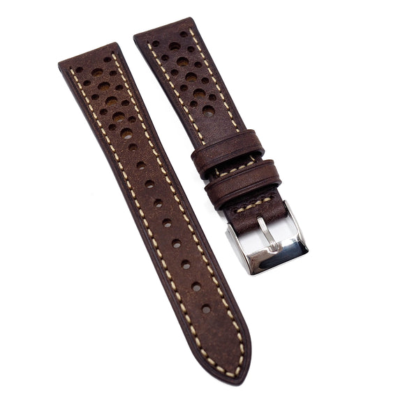 20mm, 21mm Brown Pueblo Calf Leather Racing Watch Strap