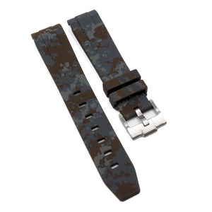 20mm Curved End Brown Digital Camo Rubber Watch Strap For Rolex, Omega and MoonSwatch