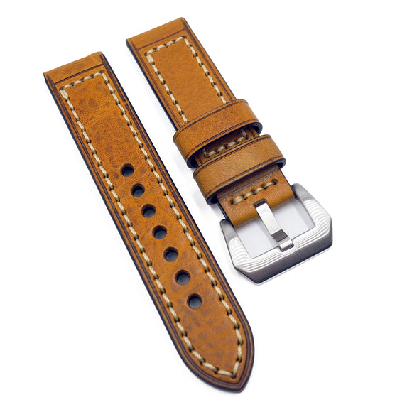 22mm Apricot Orange Calf Leather Watch Strap, Crude Stitching