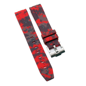 20mm Curved End Red Digital Camo Rubber Watch Strap For Rolex, Omega and MoonSwatch