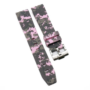 20mm Curved End Pink Digital Camo Rubber Watch Strap For Rolex, Omega and MoonSwatch