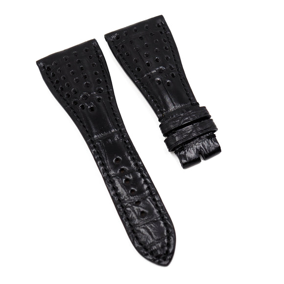 30mm, 32mm Black Alligator Leather Watch Strap with Holes For Roger Dubuis Golden Square