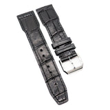 21mm Pilot Style Black Alligator Leather Watch Strap For IWC, Semi Square Tail