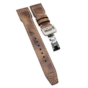 22mm Pilot Style Brown Camouflage Calf Leather Watch Strap For IWC, Semi Square Tail