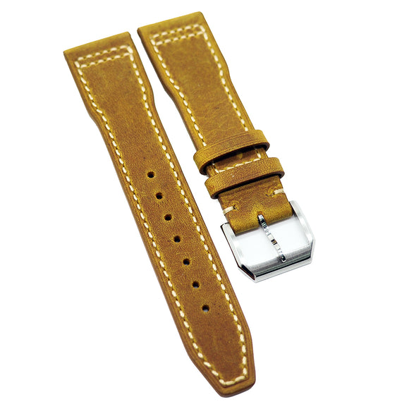 20mm, 21mm Pilot Style Dijon Orange Matte Calf Leather Watch Strap For IWC, Semi Square Tail