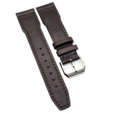 20mm, 21mm Pilot Style Chocolate Brown Calf Leather Watch Strap For IWC, Semi Square Tail