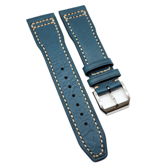 20mm, 21mm, 22mm Pilot Style Yale Blue Calf Leather Watch Strap For IWC, Semi Square Tail