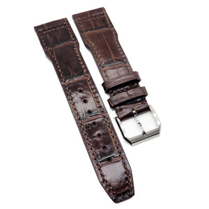 20mm, 21mm, 22mm Brown Alligator Embossed Calf Leather Watch Strap For IWC, Semi Square Tail-Revival Strap