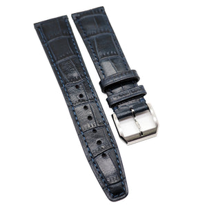 20mm, 21mm, 22mm Alligator Embossed Calf Leather Watch Strap For IWC, Cinnamon Brown / Black / Deep Blue