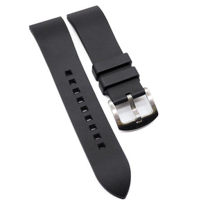 20mm, 22mm, 24mm Straight End Black FKM Rubber Watch Strap, Quick Release Spring Bars