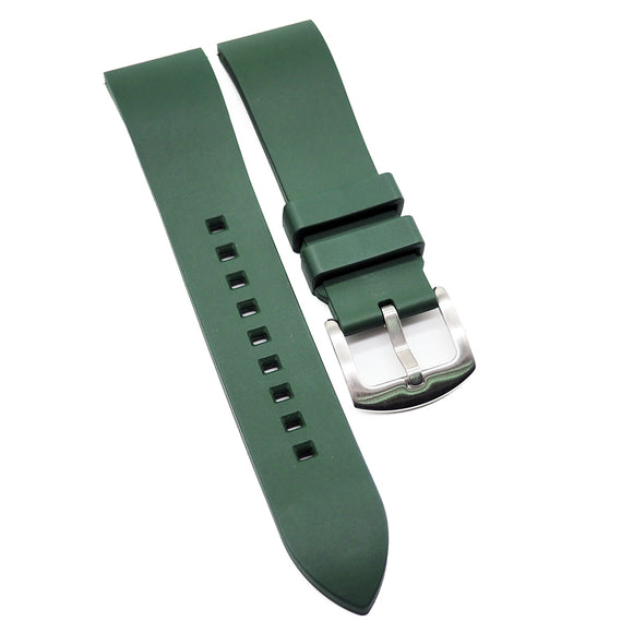 20mm, 22mm, 24mm Straight End Army Green FKM Rubber Watch Strap, Quick Release Spring Bars