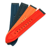 20mm, 22mm, 24mm Black Carbon Fiber Rubber Watch Strap, Orange Stitching