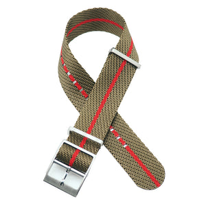 20mm, 22mm Nato Style Army Green & Red Multi Color Nylon Watch Strap, Adjustable Length