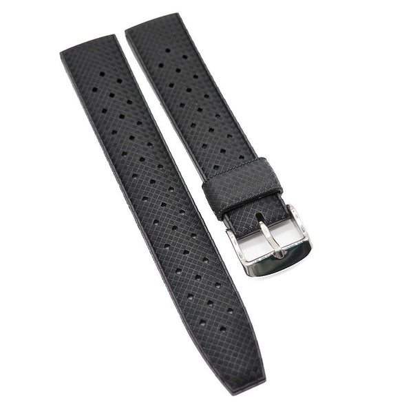 20mm, 22mm Vintage Tropical Style Rubber Watch Strap, Black