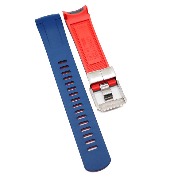 Crafter Blue 22mm Dual Color Royal & Red Curved End Vulcanized Rubber Watch Strap For Tudor Pelagos