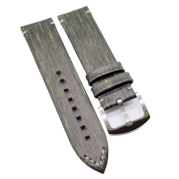 23mm Vintage Style Calf Leather Watch Strap For Zenith, Fern Green / Black / Hunter Green