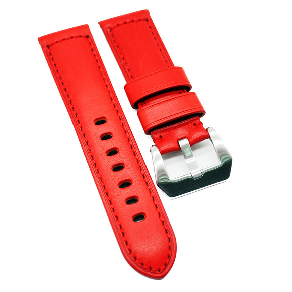 24mm Bright Red Calf Leather Watch Strap For Panerai