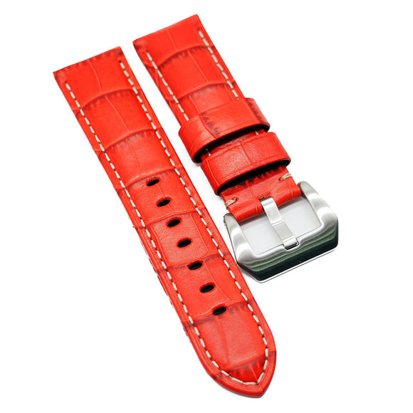 24mm Red Alligator Embossed Calf Leather Watch Strap For Panerai-Revival Strap