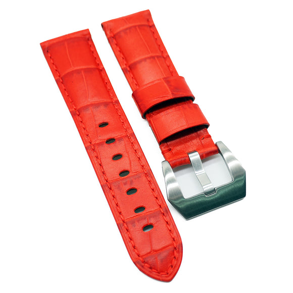 22mm Alligator Embossed Calf Leather Watch Strap For Panerai, Red / Black / Blue