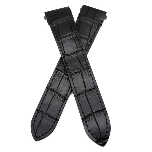 18mm Black Alligator Embossed Calf Leather Watch Strap For Cartier Santos Medium Model, Quick Switch System-Revival Strap
