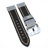 23mm Pewter Gray Calf Leather Watch Strap, Wide Stitching