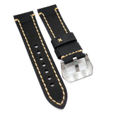 23mm Black Calf Leather Watch Strap, Wide Stitching