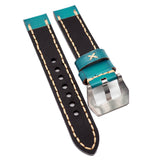 20mm Pine Green Calf Leather Watch Strap, Wide Stitching