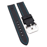 22mm, 26mm Black Carbon Fiber Watch Strap, Red / White / Sky Blue