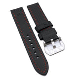 22mm, 26mm Black Carbon Fiber Watch Strap, Red / White / Sky Blue