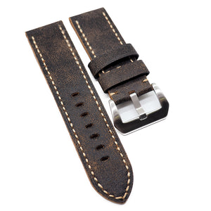 26mm Tree Bark Pattern Wood Brown Calf Leather Watch Strap