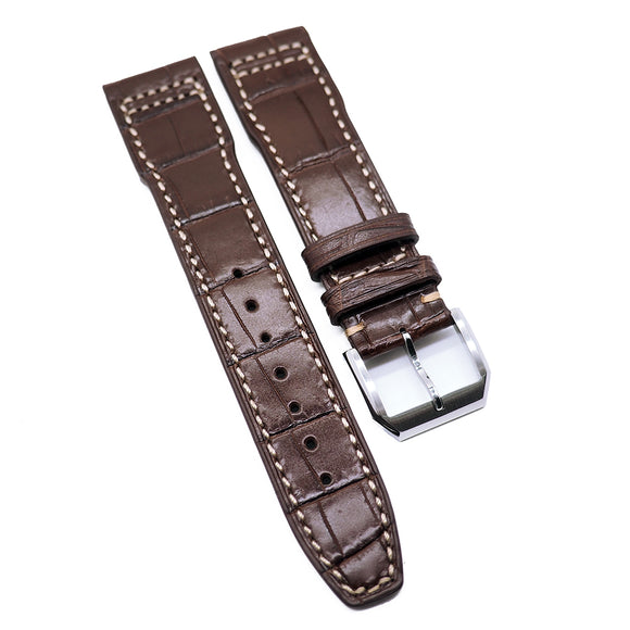 20mm, 21mm, 22mm Alligator Embossed Calf Leather Watch Strap For IWC, Semi Square Tail, 2 Colors