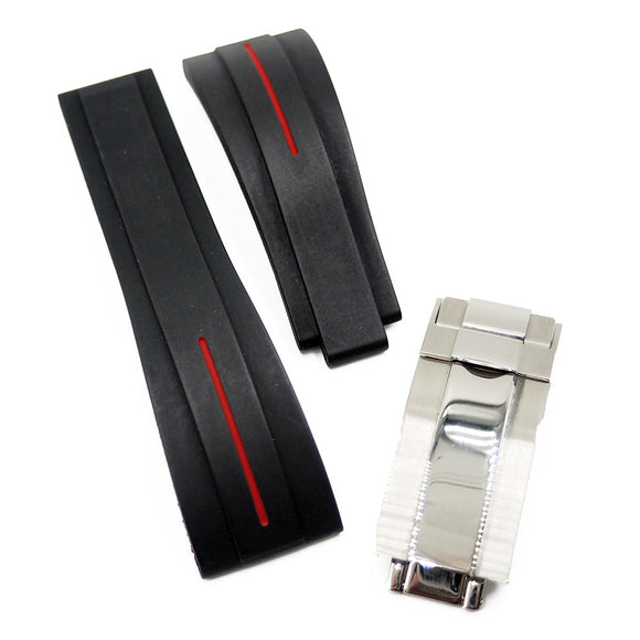 20mm Straight End Black Rubber Watch Strap For Rolex, 5 Line Colors
