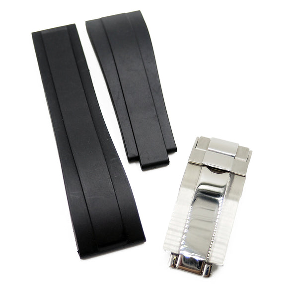 20mm Straight End Black Rubber Watch Strap For Rolex