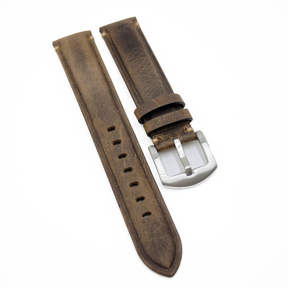 19mm Vintage Style Coffee Brown Matte Calf Leather Watch Strap