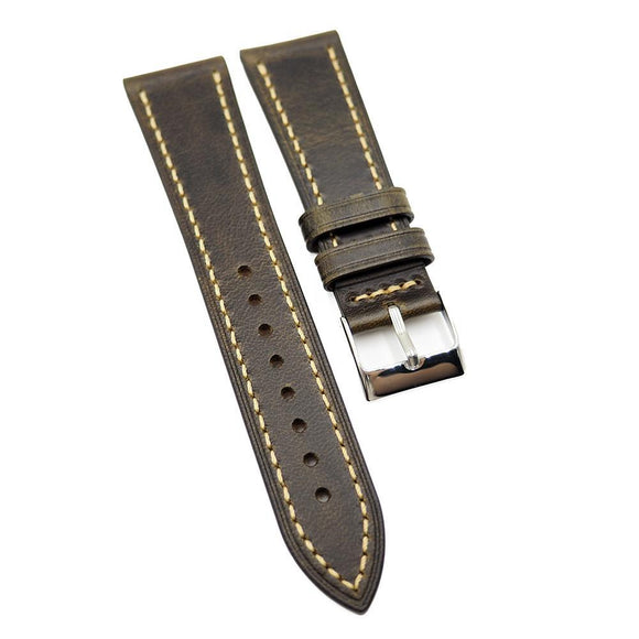 22mm Green Waxed Calf Leather Watch Strap