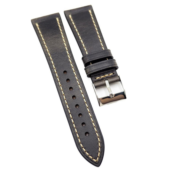 22mm Dark Gray Waxed Calf Leather Watch Strap