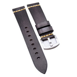 18mm, 22mm Dark Gray Calf Leather Vintage Watch Strap, Quick Release Spring Bars
