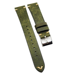 19mm, 20mm Vintage Style Olive Green Pueblo Calf Leather Watch Strap