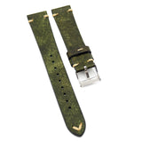 19mm, 20mm Vintage Style Olive Green Pueblo Calf Leather Watch Strap